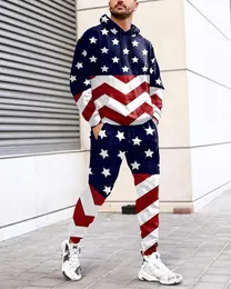 Herrspåriga huvtröjor Ställ in mode 3D Tryckt American Flag Trendy Tracksuit Sweatshirt Sweatpants Passar Casual Male Sports Outfit 230311