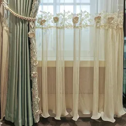 ستارة الأميرة الفرنسية نمط 3D إغاثة زهرة تنورة تول أمريكان تقليد الستائر ساتان الستائر لغرفة المعيشة غرفة نوم مخصصة