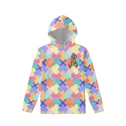 Men's Hoodies Sweatshirts Kids Long Sleeve Hooded Pullover Autumn Casual Tracksuits Autism Awareness Colorful Puzzle Print Pattern Sp