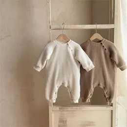 Rompers 0-2y Summer Bays Boys Long Sleeve Casuary Jumpsuit Infant Girls Fashion Solid Color Ribbed Cotton Romper Born Clotes230311