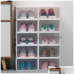 Aufbewahrungsboxen, 6 Stück, transparent, verdickt, staubdicht, Schuh-Organizer-Box, kann überlagert werden, Kombinations-Schuh-C-Dheaw