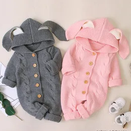 Romper per bambini bambini ragazze orecchie di coniglio con cappuccio Rompers Vestiti bambini bambino ragazza ragazza a maglieria a maniche lunghe Rompers 230311