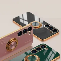 Luksusowe poszycie TPU Case dla Samsung Galaxy S20 S21 S22 S23 Plus Ultra Phone Square Soft Ring Ring Stand Stand Pierścień Pierścienia