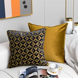 Подушка/декоративная подушка Dunxdeco Art Gold Blue Coush Cover Decorative Pillow Case Современный роскошный геометрический жаккардовый мягкий бархатный стул Coussin 230311