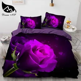Dream ns New 3D Bedding Sets Reactive Print Purple Rose FlowersキルトカバーベッドJuego de Cama H0913261K