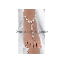 Barefoot Sandals Stock Bargain Price Y Rhinestone Beach Pearl Sier Plated Bridal Foot Bracelet Bridesmaid Flower Gir Dhgarden Dhq6G