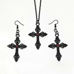 Brincos dangle Goth liga preta Colar Colar Colar Crochet Adornamento Charme ornamentado Big Pingente Pingente Jóias Punk