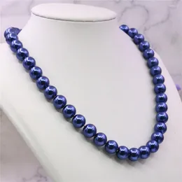 Łańcuchy szlachetne ciemnoniebieska sztuczna skorupa perła 8/10/12mm okrągłe koraliki Naszyjnik mody biżuteria Making Rope Chain Prezent 18 cali Y937