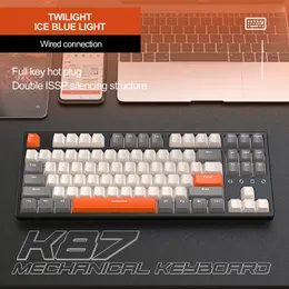 K87 Hot-swap NKRO Type-C Wired Gaming Mechanical Keyboard 87 Keys White/Ice Blue Light Customized Mechanical Keyboards ISSP