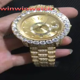 Big Diamonds Çerçeve Bilek Saat 43mm Full Buzlu Altın Paslanmaz Çelik Kılıf Altın Yüz Otomatik Saatler 333S