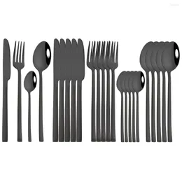 Dinnerware Sets 24Pcs Black Cutlery Set Mirror Stainless Steel Knife Forks Coffee Spoon Tableware Kitchen Flatware Drop