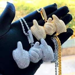 Catene ghiacciate Bling 5A Collana con pendente a forma di mani di zirconi cubici con catena di corda Fascino di gioielli da uomo Hip Hop cool