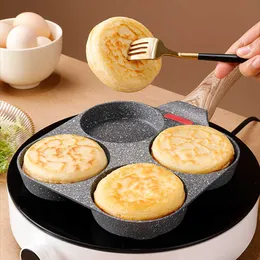 Pans 4 Hole Frying Pot Pan Non-Stick Egg Pancake Thickened Omelet Steak Ham Breakfast Maker Cookware Accessories