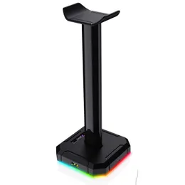 N HA300 Oyun Kulaklık Stand Standı RGB Arkadan aydınlatmalı Alüminyum Destekleyici Çubuk Slip Olmayan Katı Kauçuk Taban 4x USB 2.0 Tüm kulaklıklar için