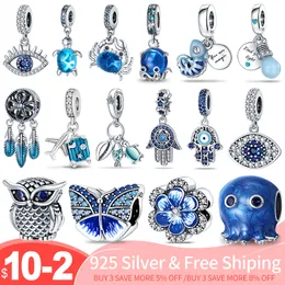 925 Silver Fit Pandora Original Charms Diy 펜던트 여성 브레이슬릿 구슬 Blue Zircon Charm Jewelry 2022 Hot