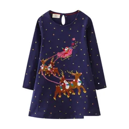 Sukienki dla dziewczyn dziewczyny mierniki mierniki świąteczne hafty jelenie mikołaj moda maluch maluch ubrania dla dzieci sprzedające kostium z długim rękawem upuść dhzi5