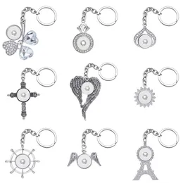 Keychains Fashion Clover Cross Wings Flower Crystal Rhinestone Snap Key Chains Fit 18mm Buttons DIY Jewelry XL0020