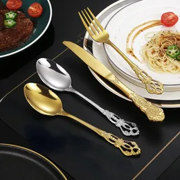 Dinnerware Sets Luxury Long Handle Spoon Fork Stainless Steel Golden Tableware Special Offer Cutlery Buffet Serving Tools Kitchen