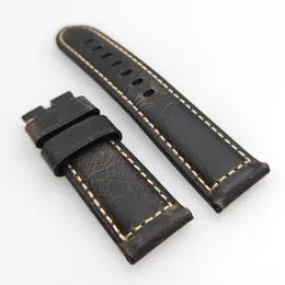 24mm Black Brown Crack Calf Leather Watch Band Strap Fit For PAM PAM111 Wirst Watch