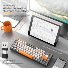 K68 2.4G/BT5.0 Kablosuz Oyun Mekanik Klavye 68 Keyler Hotswap Mini Oyun Mekanik Klavye PBT KEHİYELER 65% Klavyeler