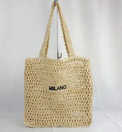 European Paper String Woven Shoulder Bag Beach Bags Versatile Photo Letters Hollow Bags Leisure Travel