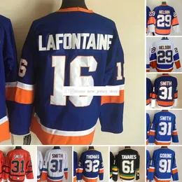 1979-1999 영화 레트로 CCM 하키 저지 자수 31 Billysmith 29 Brocknelson 32 Stevethomas 91 Johntavares 16 Patlafontaine Vintage Jerseys