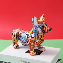 Objetos decorativos Figuras Arte nórdica graffiti Corgi Pintura de cães Creative Resin Crafts Home Decoration Winet Cabinet Decor Decor Crafts Presente 230311