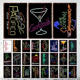 Arte de neon Aberto de pintura de lata Decoração de metal placas de lata de lata de lata Decoração de decoração de parede decoração retrô vintage para o clube de casa Man Cave Cafe Decoração tamanho 30x20cm W02