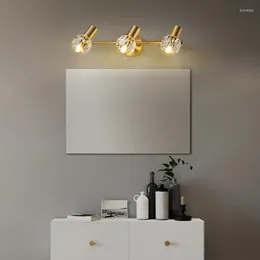 مصباح الجدار مصابيح النحاس الحديثة الفاخرة 2/3 رؤوس K9 Crystal Light Fixture AC90-260V Nordic Creative Bedroom Post Post Post