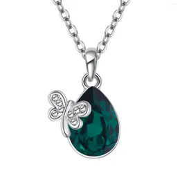 Pendant Necklaces NL-00110 In Fashion Jewelry Silver Plated Water Drop Butterfly Crystal Necklace Women's Day Gift 1 Dollar Item