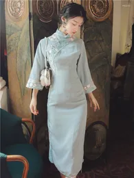 Sukienki swobodne Rosevans retro elegancki temperament haft haft haft cheongsam długa sukienka dla kobiet dziewczyna odchudzka jesień vestidos de