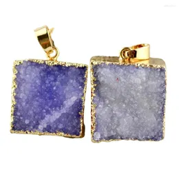 Pendant Necklaces Square Genuine Chip Stone Necklace Rough 1PC Druzy With Chain For Friends