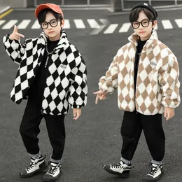 Coat Winter Children's Clothing Long Sleeve Plaid Wool Fashion Boys Thickening Warm Outerwear Boutique Kids ropa bebe 230311