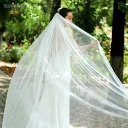 Casamento de véus de noiva TopQueen v09 com renda e pérolas de miçangas com bordas de bordas com arestas de bordas 3m Acessórios Véu para Voile de noiva