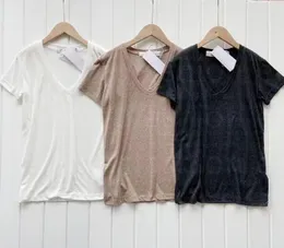 Designer Damen T-Shirt Sommer Neue Französische Damen Baumwolle Leinen Bequeme Dünne Atmungsaktive Vielseitige Tiefe V Sexy T-Shirt Damen Weibliche Weste Tops