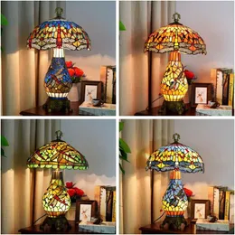 Tischlampen WOERFU 40 cm Tiffany-Lampe Europäische Libelle Lampenschirm Licht Kreative Bar Café Buntglas