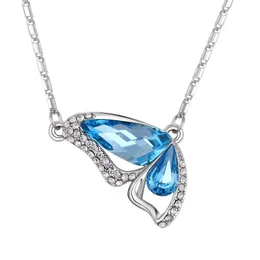 Подвесные ожерелья nl-00118 в модных украшениях серебряной серебряной бабочки хрустальный колье женского дня подарка 1 доллар.