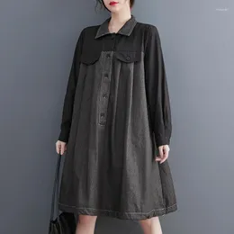 Casual Dresses Japanese Korea Style Patchwork Chic Girl's Fashion Denim Dress Street Women Autumn Spring Outwear