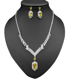 Kvinnliga gåvor Fashion Accessories Designer Jewelry Diamond Zircon Necklace Earring Set Wedding Bride Tex Brud Party Dress Birthday4462433