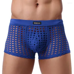 Underpants Men's Boxers Shorts Panties Sissy Sexy See Through Lingerie Fishnet Hollow Out Mesh Male Pouch Boxer Underwear Gay