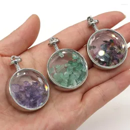 Pendant Necklaces Natural Gem Stone Round Flowing Crushed Clear Quartz Amethyst Handmade Crafts DIY Necklace Jewelry Accessories Gift Make
