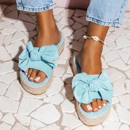 Sandals Litthing Women Bow-knot Slippers 2023 Summer Casual Beach Slip On Platform Ladies Dress Party Peep Toe Female