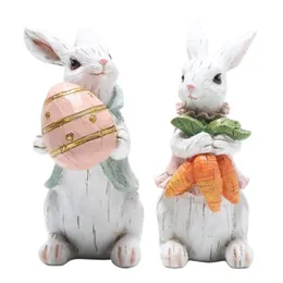 Outros suprimentos para festas de evento resina adorável coelho com mesa de cenoura Ournmentsn Bunny Happy Day de Páscoa Crafts Home Children's Decorative Gift 230311