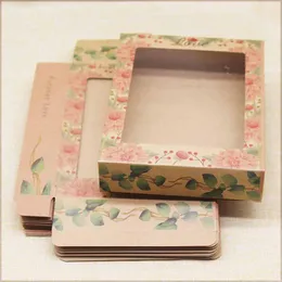 Nytt Kraft Paper Marmoring Tack Window Box Flower Print Christmas Gifts Candy Wedding Favors Home Party Package Box