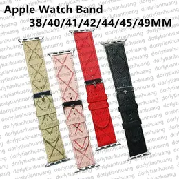 Designer-Uhrenarmband mit Prägung für Apple Watch-Armbänder 41 mm, 42 mm, 38 mm, 44 mm, 45 mm, iWatch 3, 4, 5, 6, 7, 9, modisches Leder-Buchstabenarmband, Streifen-Uhrenarmbänder