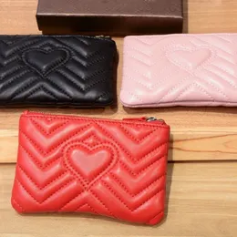 Designer Sheepskin womens moeda bolsas de luxo Marca de couro ondulação de bordado linha zero bolsa com keychai Multi-card saco