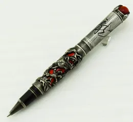 Jinhao Dragon King Vintage Rollerball Pen 독특한 금속 엠보싱 하이테크 그레이 레드 컬러 비즈니스 오피스 홈 용품