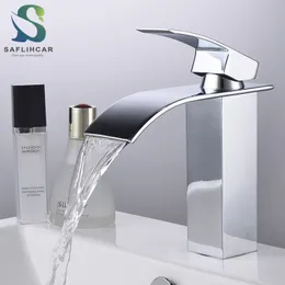 Banyo lavabo muslukları pirinç tek sap tek delikli moda yıkama havzası lavabo musluk ve soğuk şelale banyo musluk güverte sandalık musluk 230311