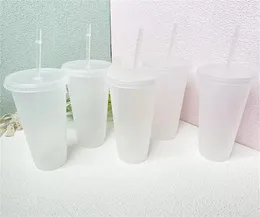 24 oz net fincan plastik şeffaf bardak yaz yeniden kullanılabilir soğuk içme kahve suyu kupa kapak ve saman