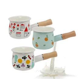 Pentola per latte 500 ml con manico in legno Fornello a gas Fornello a induzione Casseruola Colazione per bambini Cottura del caffè Pentole in ceramica 230311